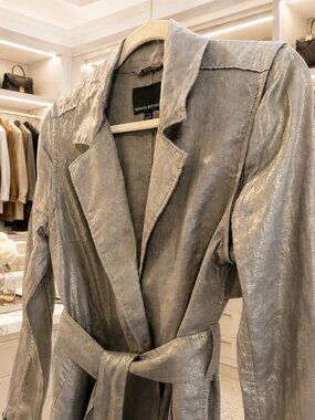 Banana Republic Metallic Linen Convertible Trench Coat Vest XS Petite
